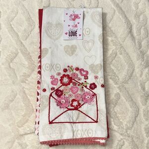 Letters of LOVE White Red XOXO Embroidered Cotton Blend Kitchen Towels set of 3